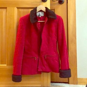 Nordstrom boucle lined jacket w fur collar & cuffs